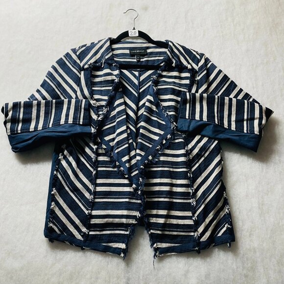 Lane Bryant Womens Blue Open Front Fringe Detail Draped Blazer Jacket Size 20 - Picture 1 of 8